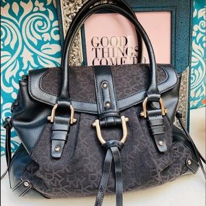 DKNY Black Leather/Canvas Handbag